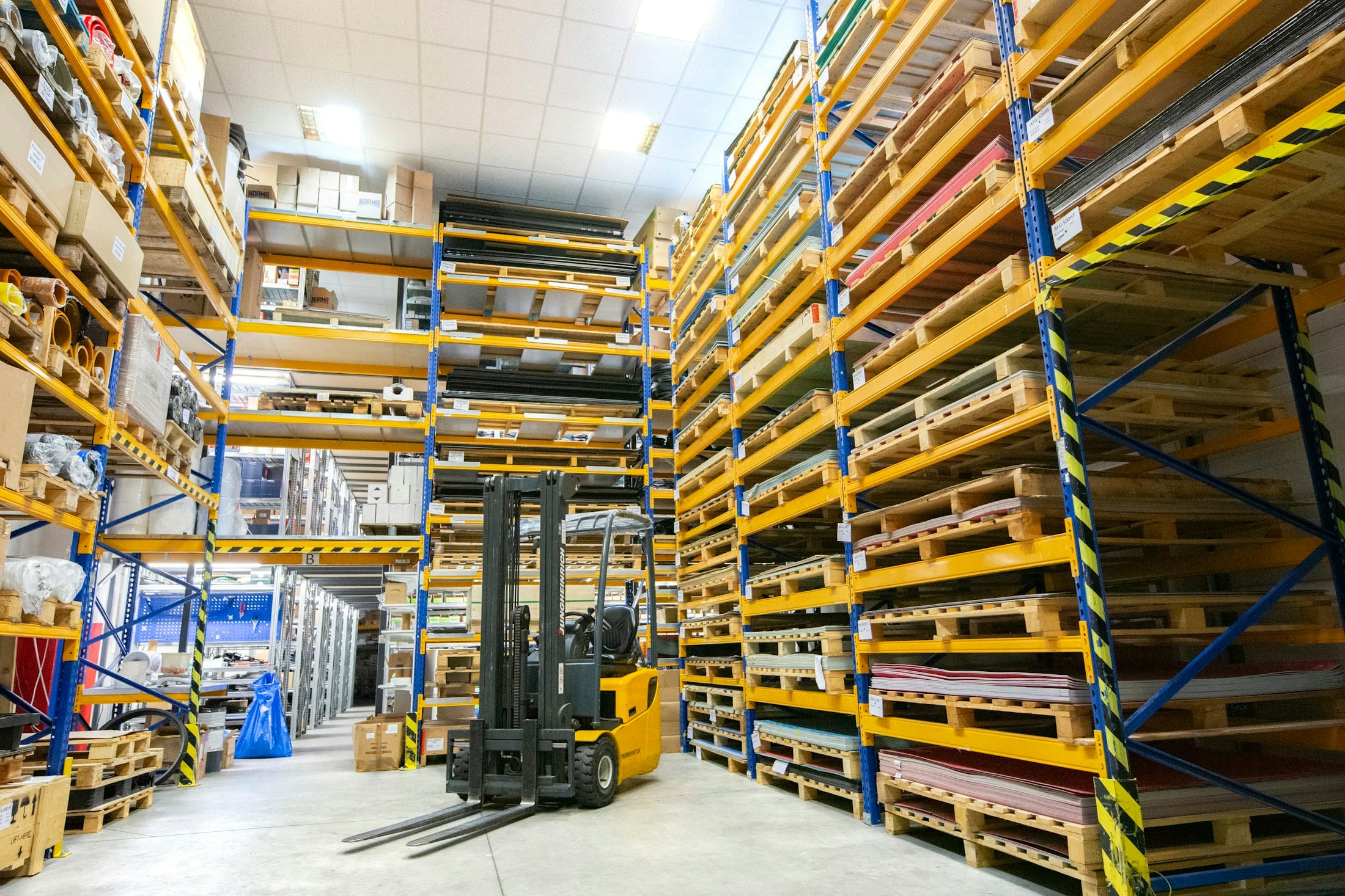 Palletised stock in a warehouse